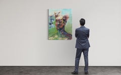 "Verdure in Mist" - Ritratto maschile astratto contemporaneo nei toni del verde e della terra