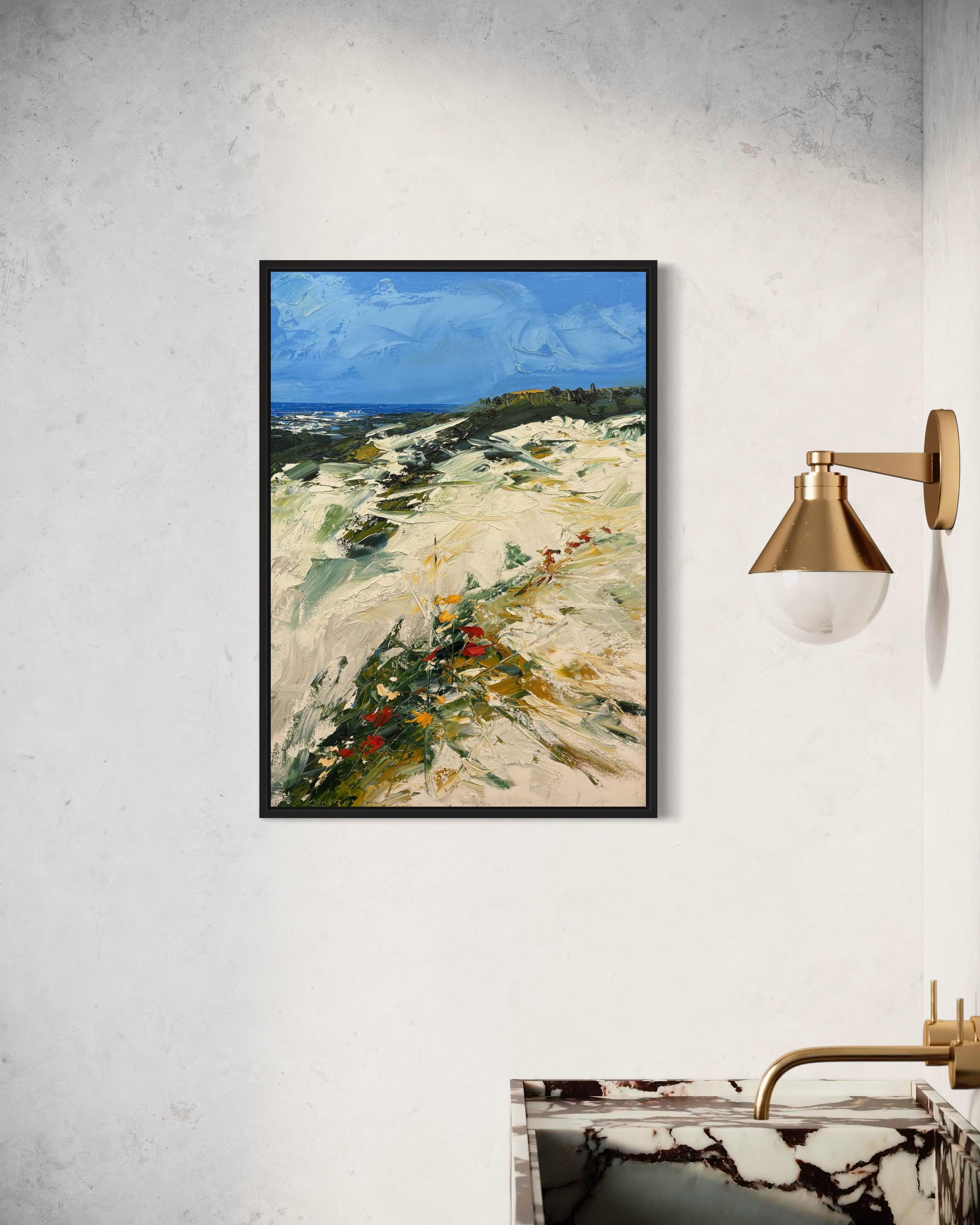 „White Sand By The Ocean“ Zeitgenössische, abstrakte Landschaft von Masri – Painting von Masri Hayssam