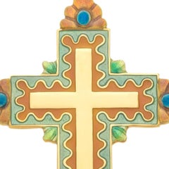Masriera 18 Karat Yellow Gold and Enamel Cross
