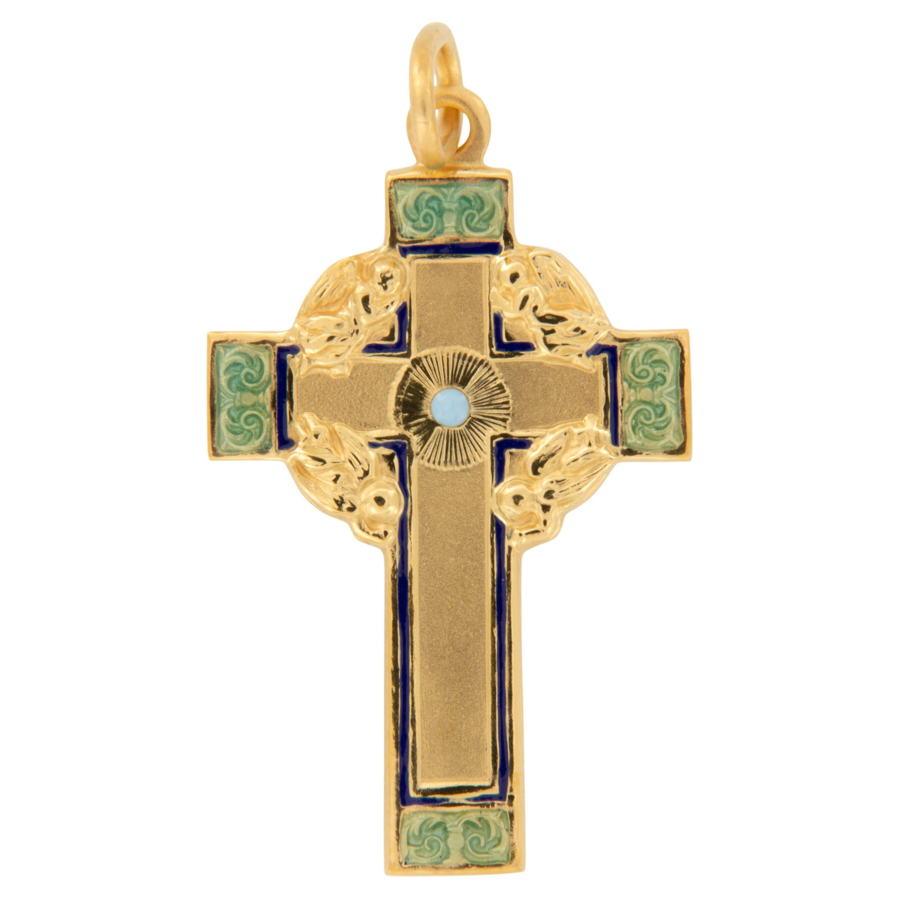 Masriera Kreuz aus 18 Karat Gelbgold und Emaille
