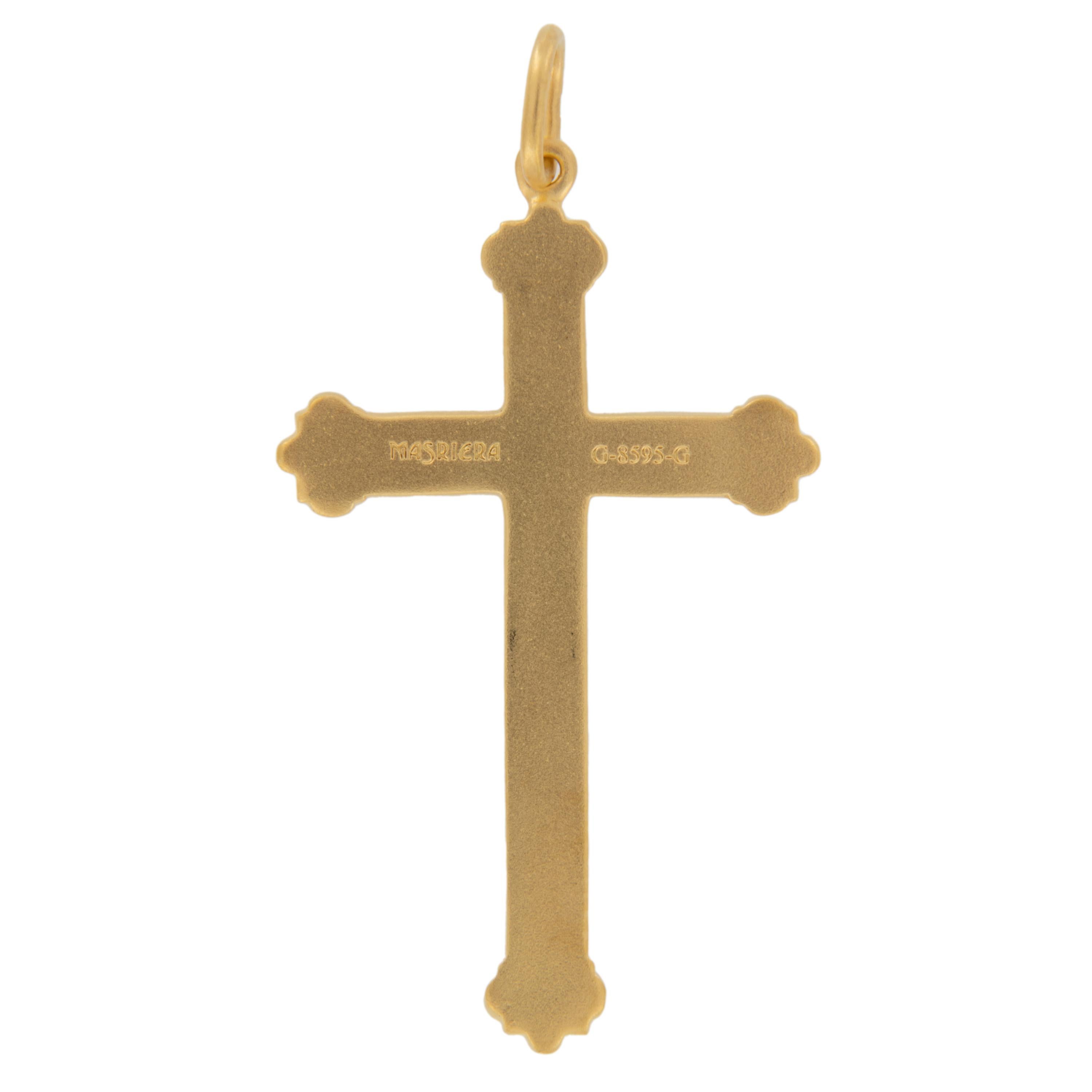 Art nouveau Masriera Pendentif croix en or jaune 18 carats avec Basse, Taille Enamel en vente