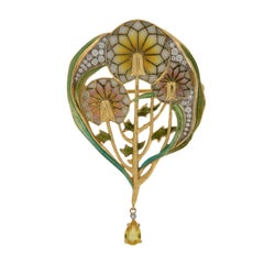 Masriera 18 Karat Yellow Gold Magic Paradise Dandelion Enamel Brooch Pendant