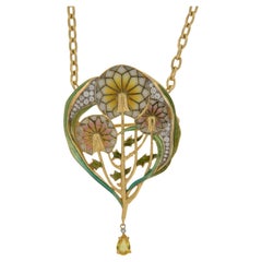 Masriera 18 Karat Yellow Gold Magic Paradise Dandelion Enamel Brooch Pendant