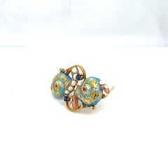 Masriera 18 KT Gelbgold Zwillingsschnecken Emaillebrosche mit Saphiren & Diamanten