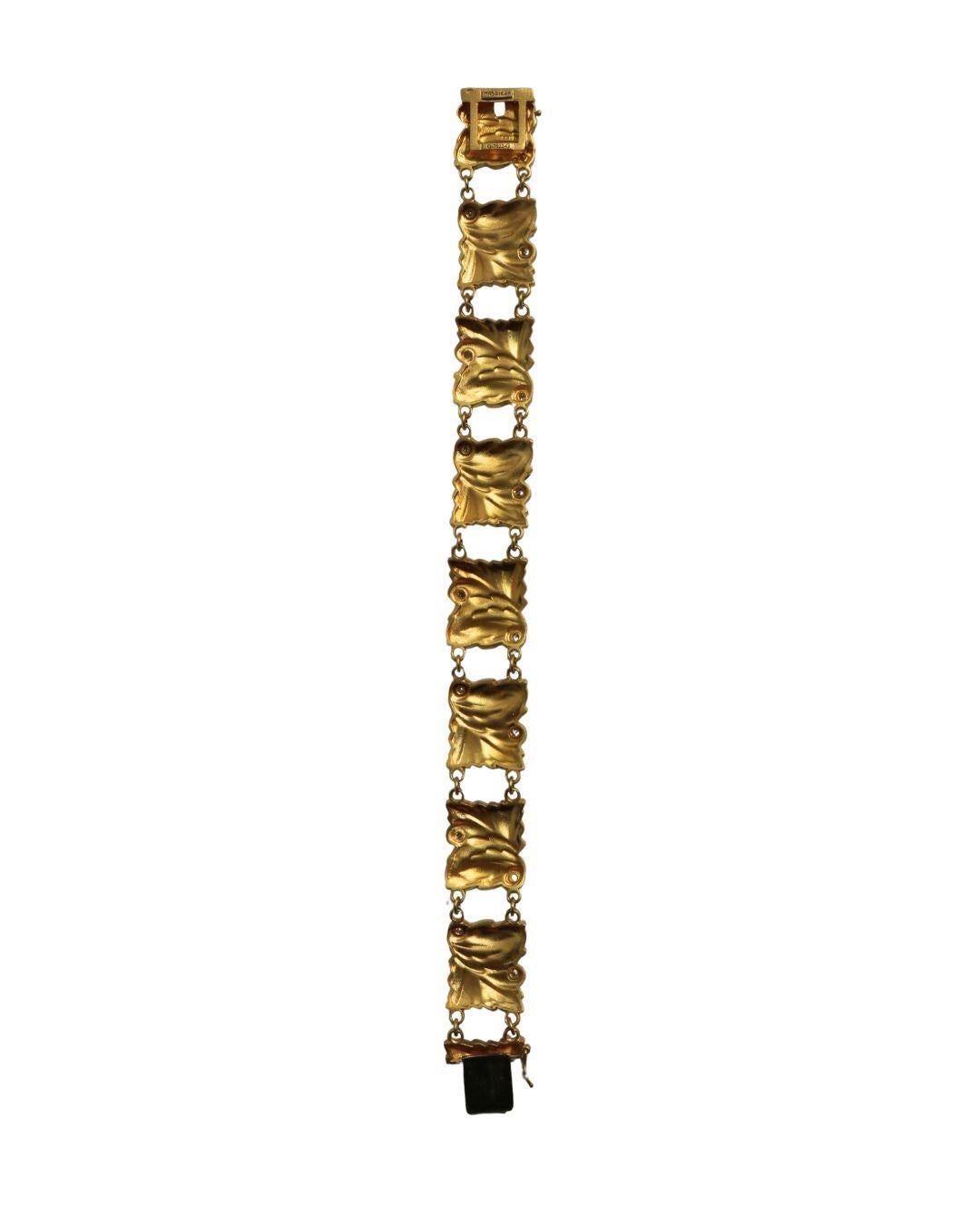 Masriera 18K Diamond Bracelet Plique A Jour Leaf Motif Yellow Gold Size 6.75 For Sale 8