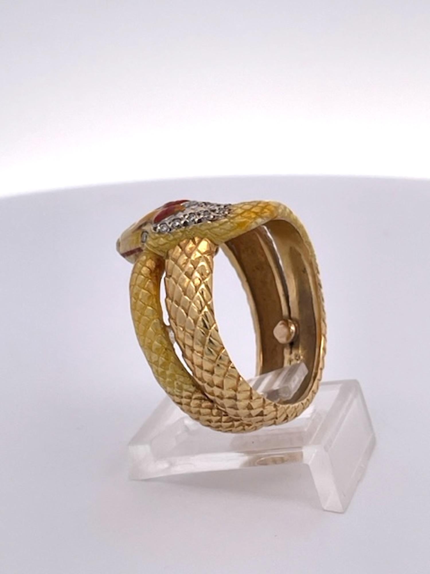 Masriera 18K Enamel Snake Ring For Sale 3