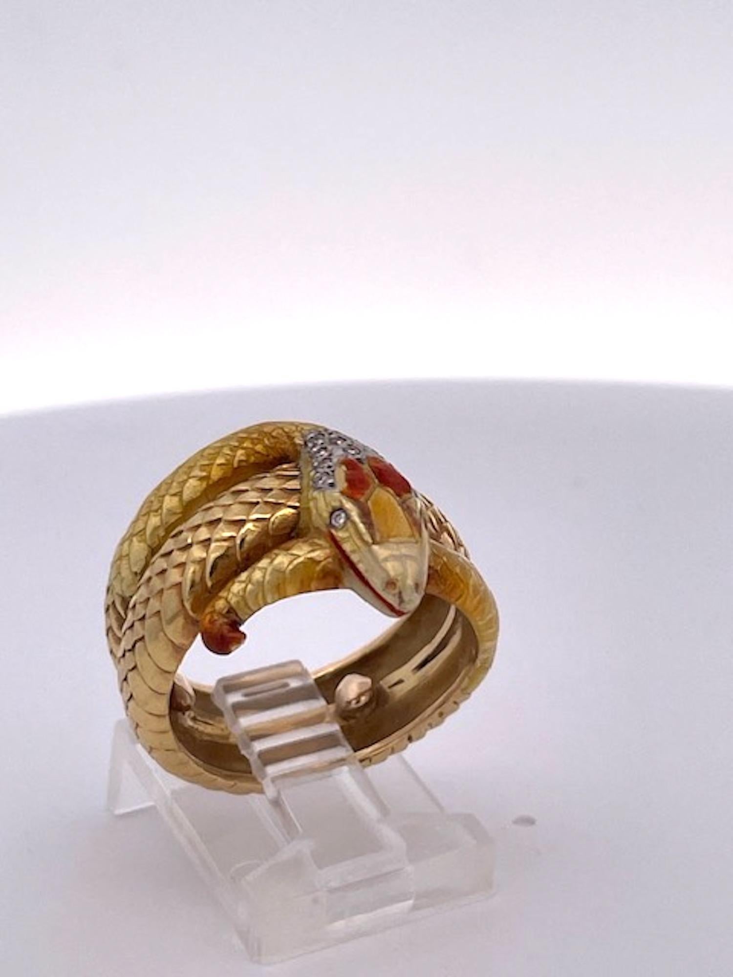 Masriera 18K Enamel Snake Ring For Sale 5