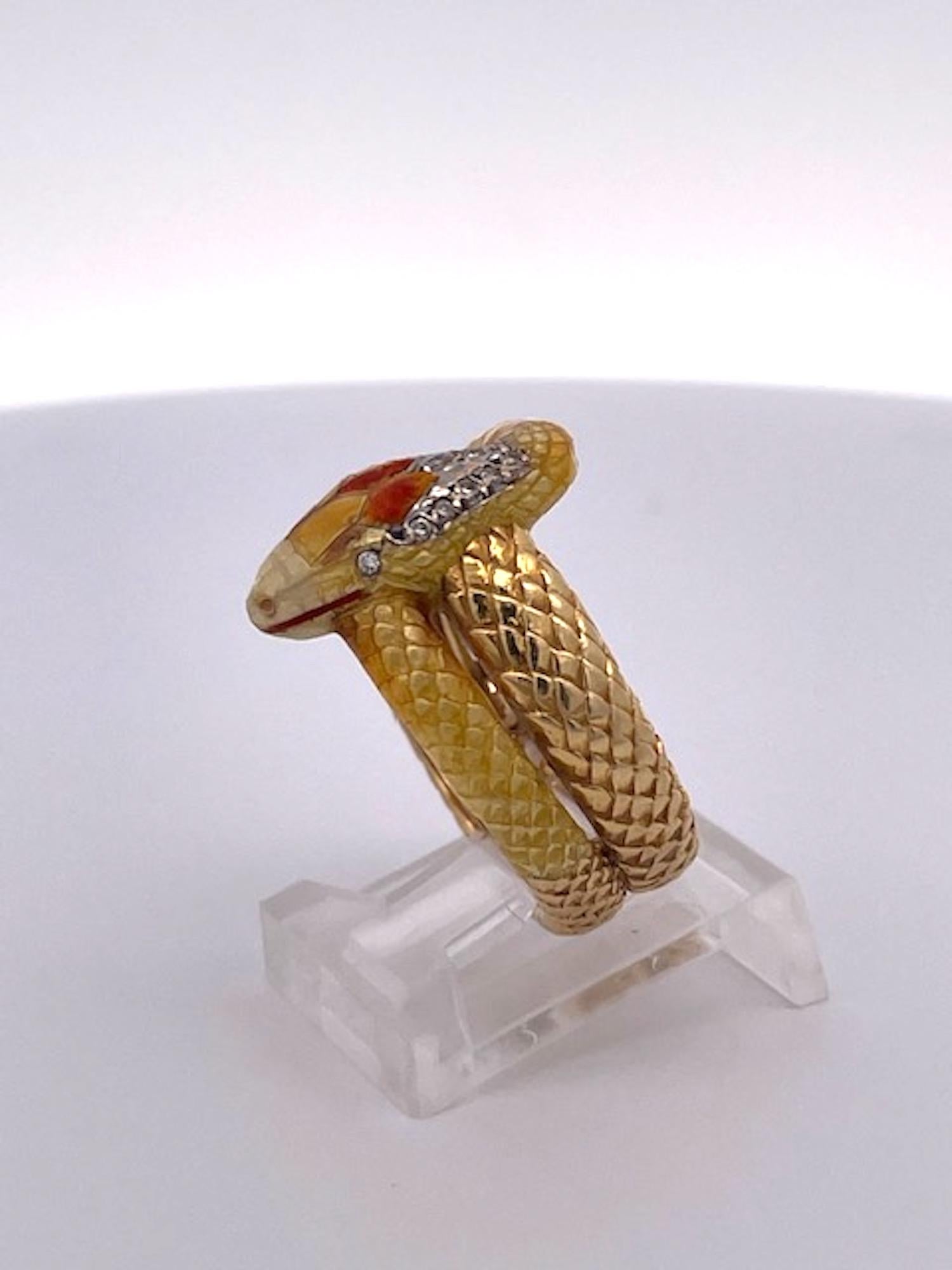 Art Nouveau Masriera 18K Enamel Snake Ring For Sale