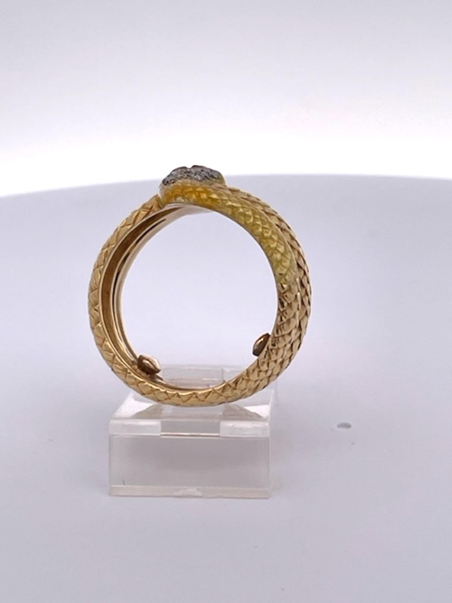 Round Cut Masriera 18K Enamel Snake Ring For Sale