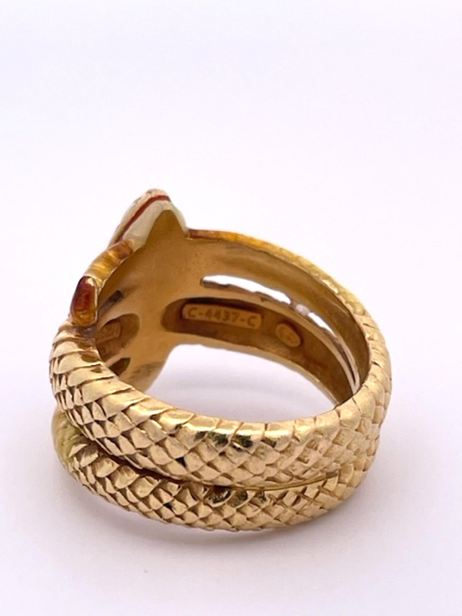 Women's or Men's Masriera 18K Enamel Snake Ring For Sale