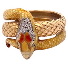 Antique Masriera 18K Enamel Snake Ring