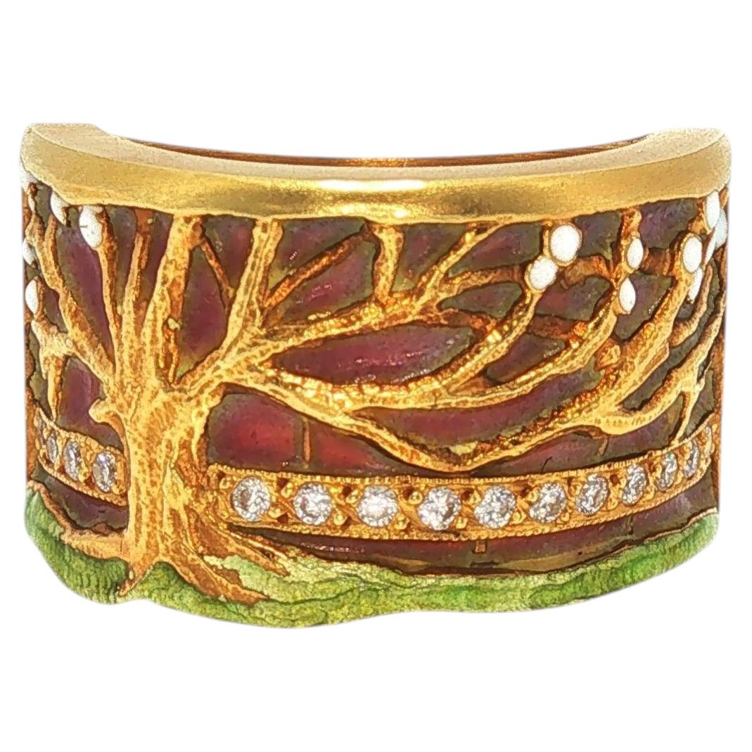 Masriera 18k Gold Plique-a-jour Diamond Ring