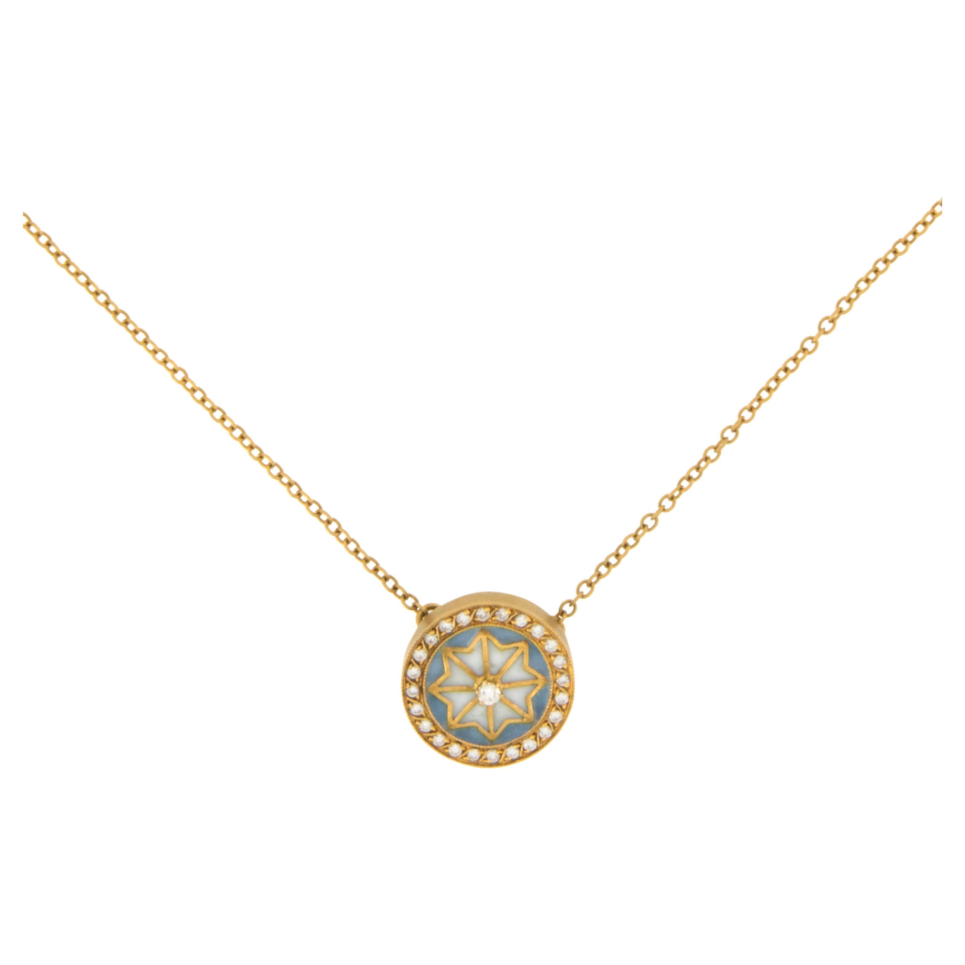 Masriera 18k Yellow Gold Diamond Magic Flower Plique a Jour Enamel Necklace