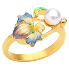 Masriera 18K Yellow Gold Diamond Pearl Ring