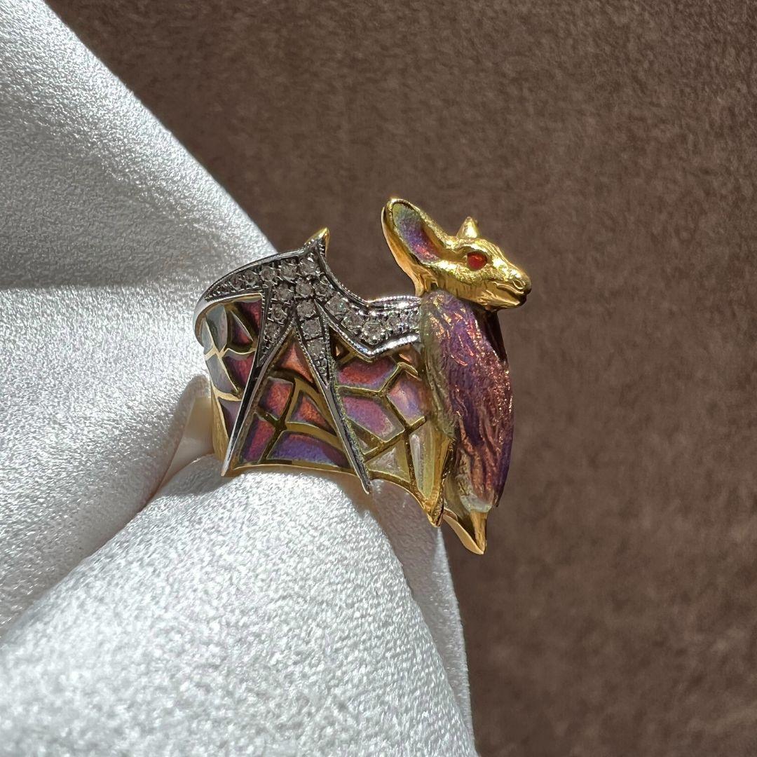 Art Nouveau Masriera 18K Yellow Gold Majestic Night Ring For Sale