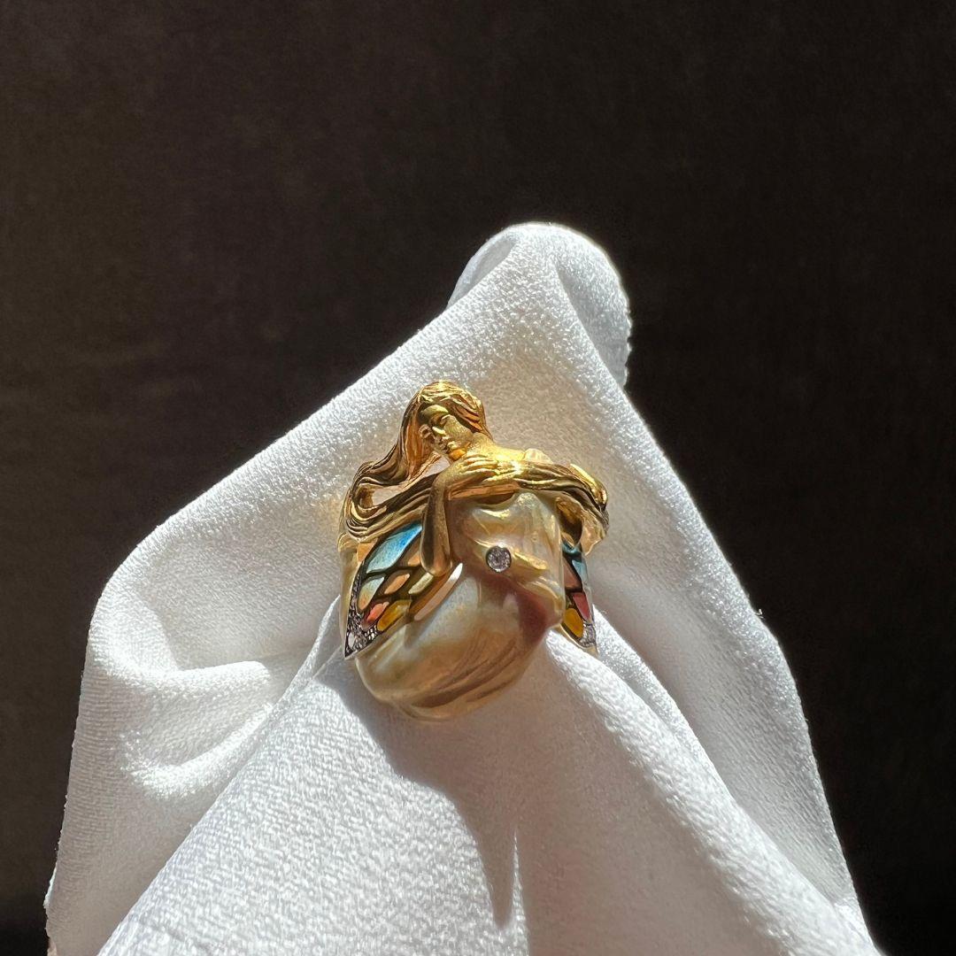 Masriera Muse-Ring aus 18 Karat Gelbgold (Brillantschliff) im Angebot