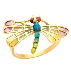 Masriera 18Kt Gold Plique-à-Jour and Basse Taille Fired Enamel Dragonfly Ring