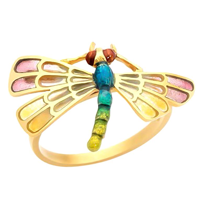 Stainless Steel Concave Micro Paved CZ Gold Dragonfly Design Band Ring Size 6-9