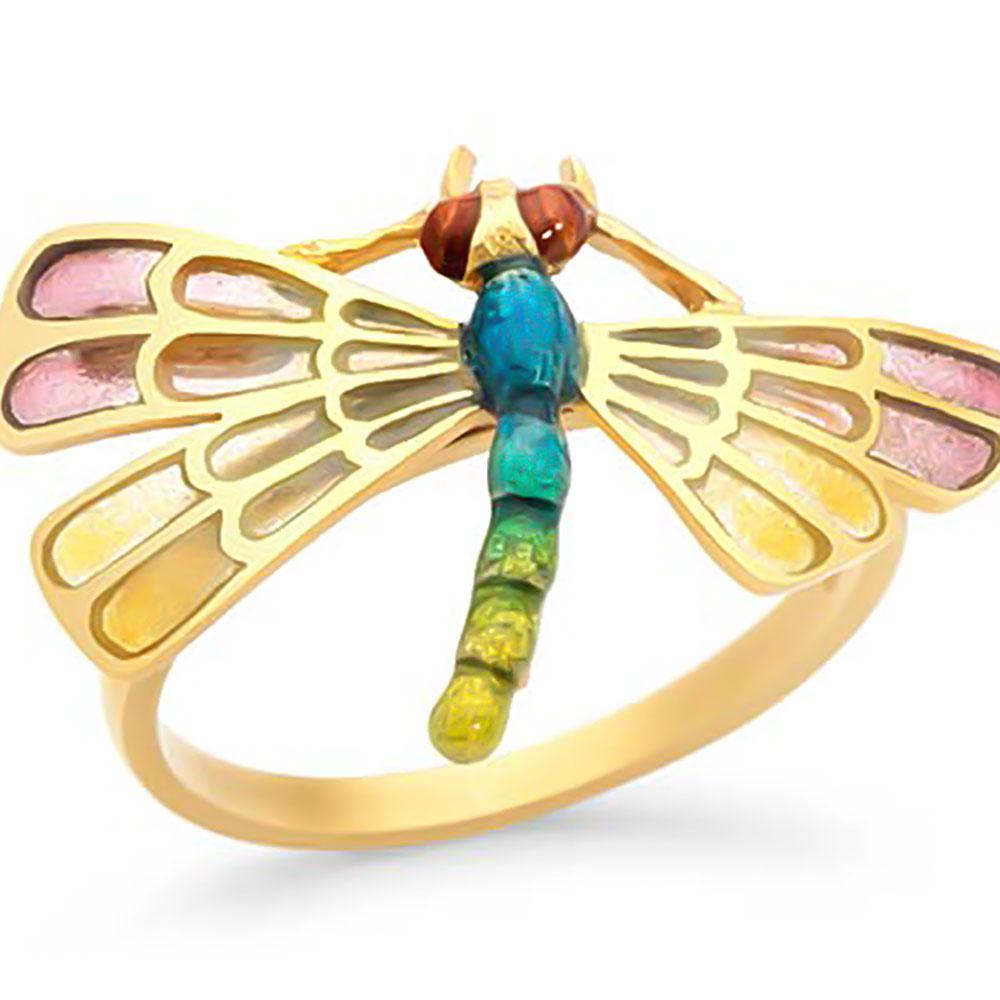 Masriera 18-karat yellow gold ring with plique-à-jour and basse taille fired enamel.
From the house of the prolific Art Nouveau designer, Luis Masriera, comes a long tradition of prestige, creativity and unparalleled craftsmanship. These