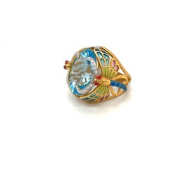 Masriera 18kt Yellow Gold Dragonfly Ring 20.66ct Blue Topaz, Enamel & Diamonds