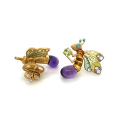 Masriera 18KT YG Bumblebee Earrings with Diamond, Amethyst, Peridot & Enamel