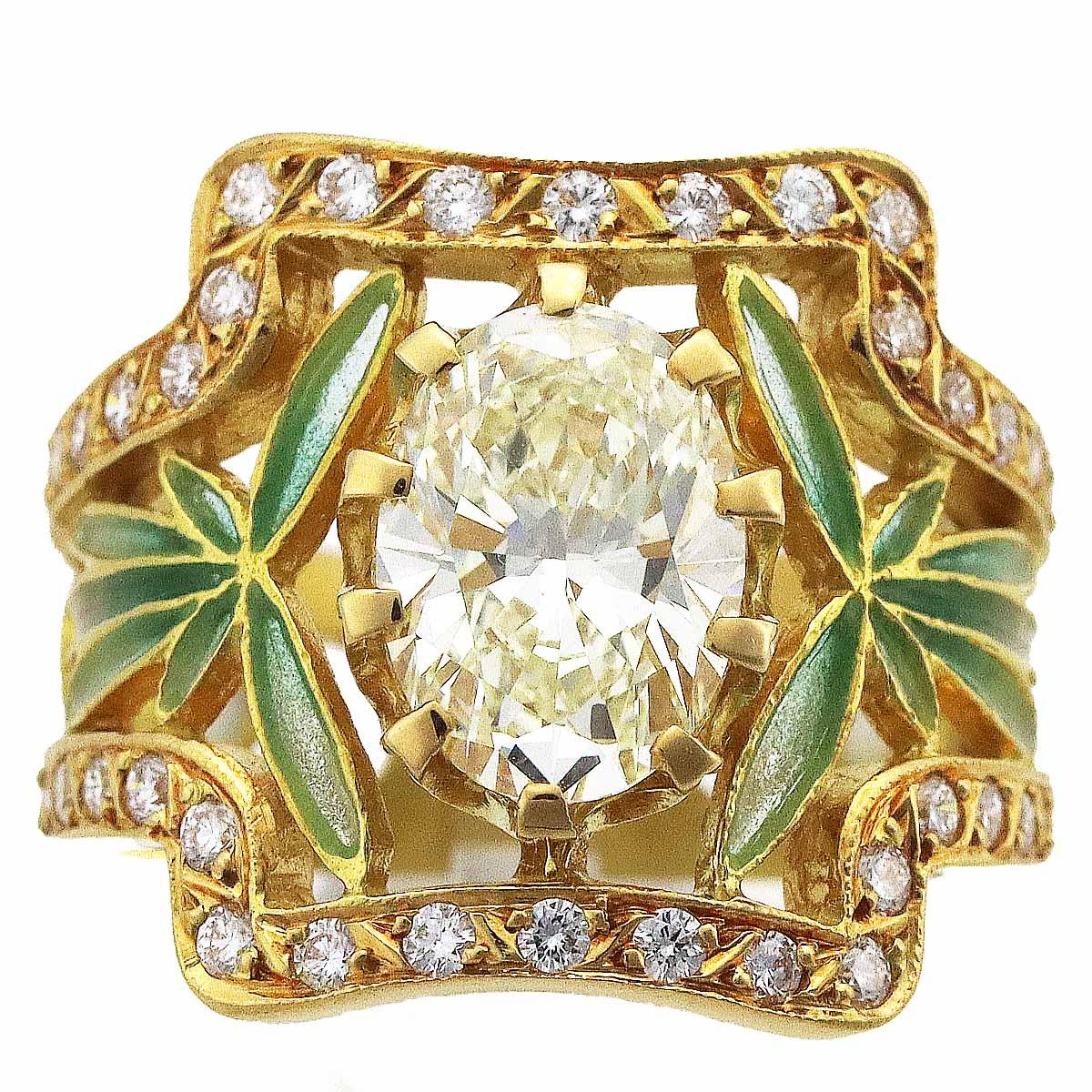 Taglio ovale Diamante Masriera 2,29ct S to T Range-VS2 Anello in oro giallo 18K Cloisonne US 6 3/4 in vendita