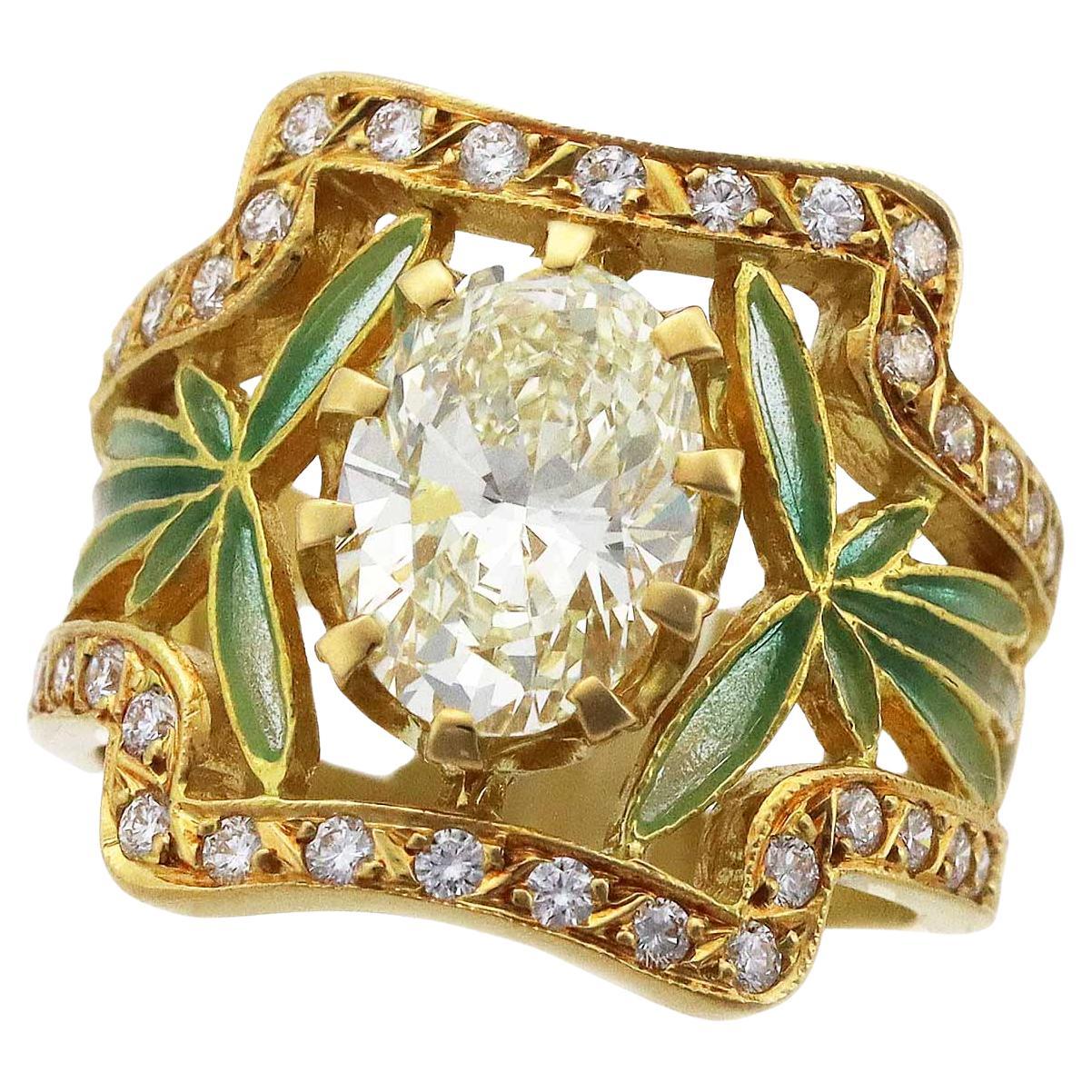 Masriera Diamond 2.29ct S to T Range-VS2 Cloisonne 18K Yellow Gold Ring US 6 3/4