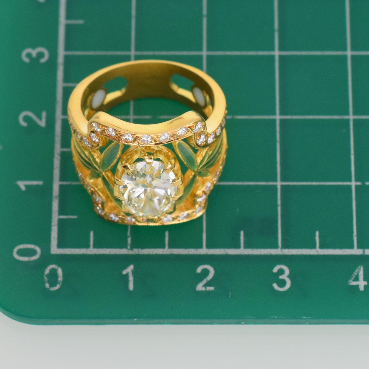 Brand:MASRIERA
Name:Diamond Cloisonne ring
Material :1P diamond (2.29ct S to T Range-VS 2),
side diamond, cloisonne, 750 K18 YG Yellow Gold
Comes with:MASRIERA box, case, GIA certificate (April 2019), repair receipt (March 2019)
Ring size:British &
