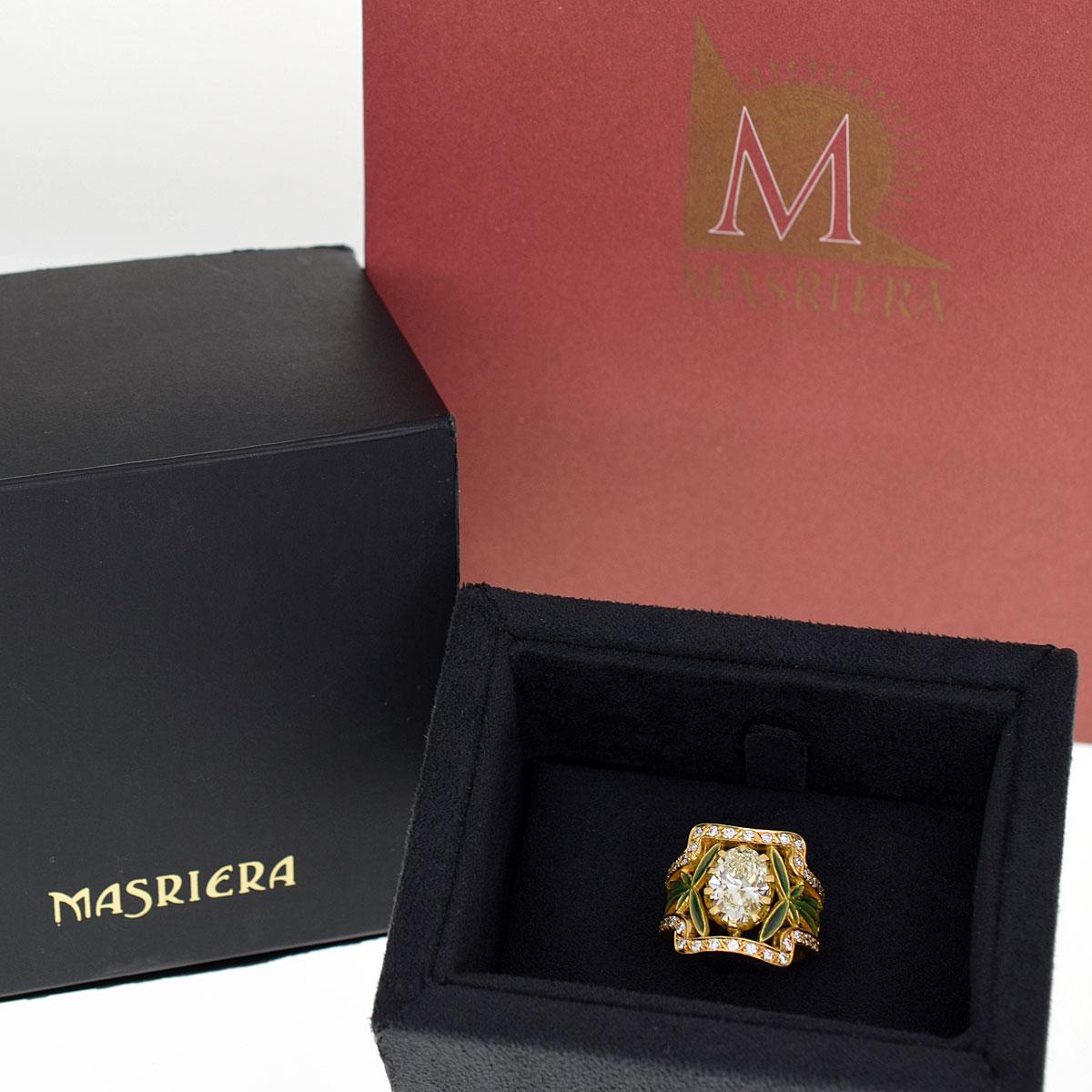 Masriera 2,29 Karat Diamant Cloisonné 18 Karat Gelbgold Ring US 6 3/4 im Zustand „Gut“ im Angebot in Tokyo, JP