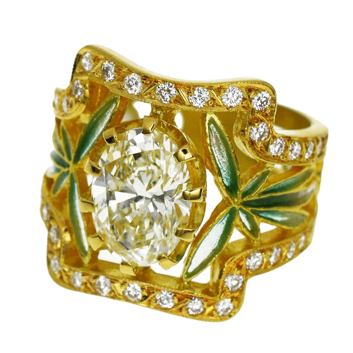 Masriera 2.29 Carat Diamond Cloisonne 18 Karat Yellow Gold Ring US 6 3/4