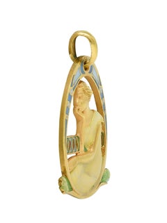 Colgante Masriera Art Nouveau Esmalte 18K Oro Amarillo Antiguo Pliqué-A-Jour Dama