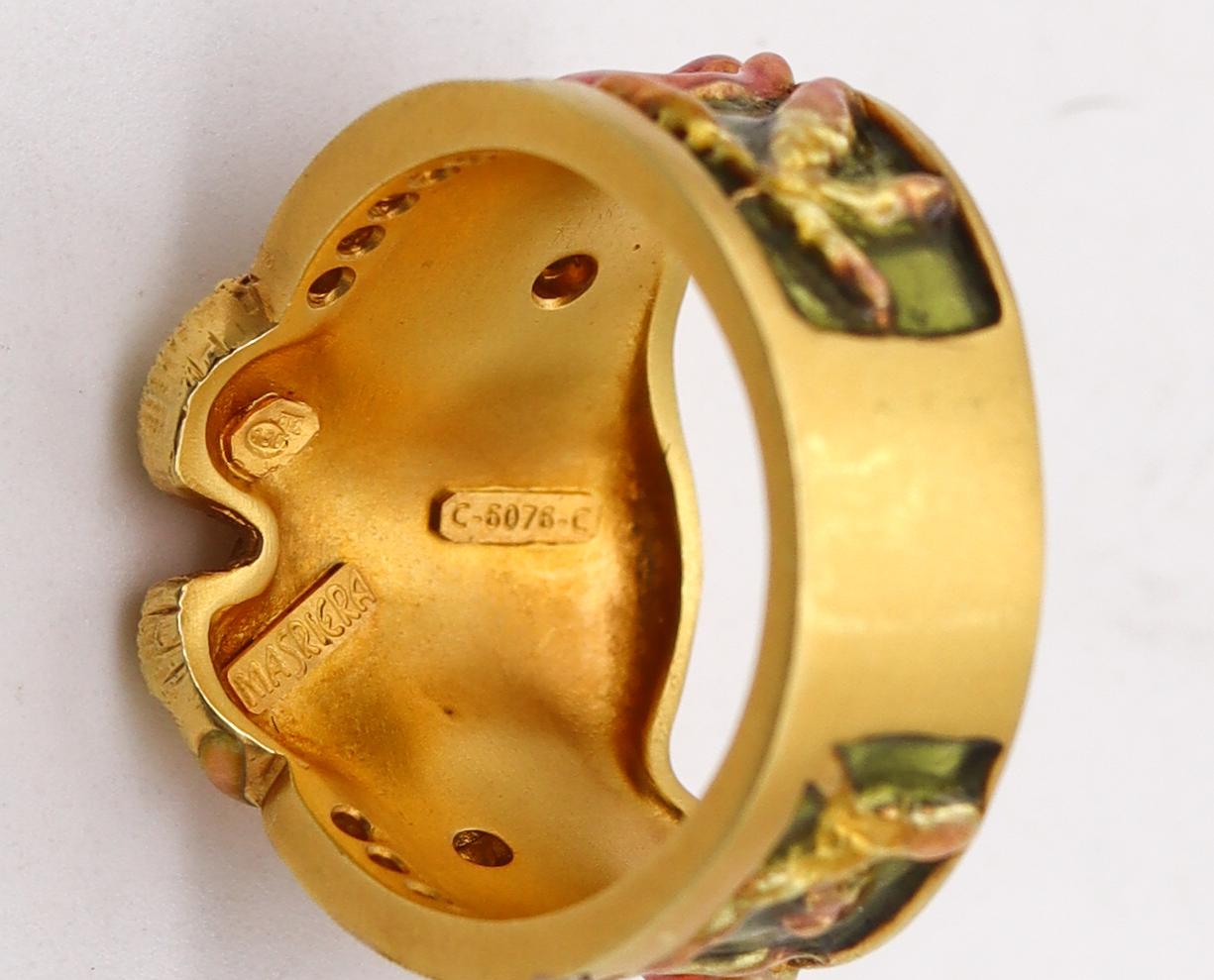 Masriera Art Nouveau Enameled Ring in 18kt Yellow Gold with VS Diamonds For Sale 2