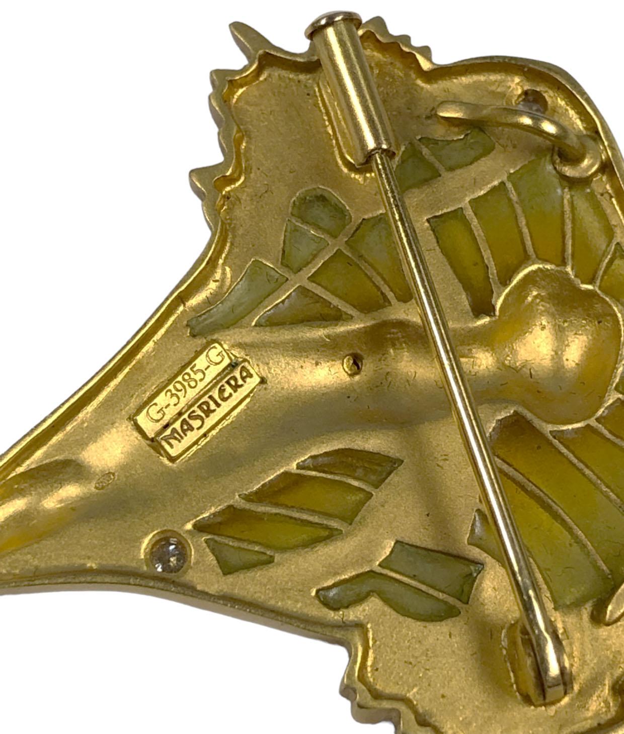 Women's or Men's Masriera Art Nouveau Gold Enamel and Gem set Pendant Brooch For Sale