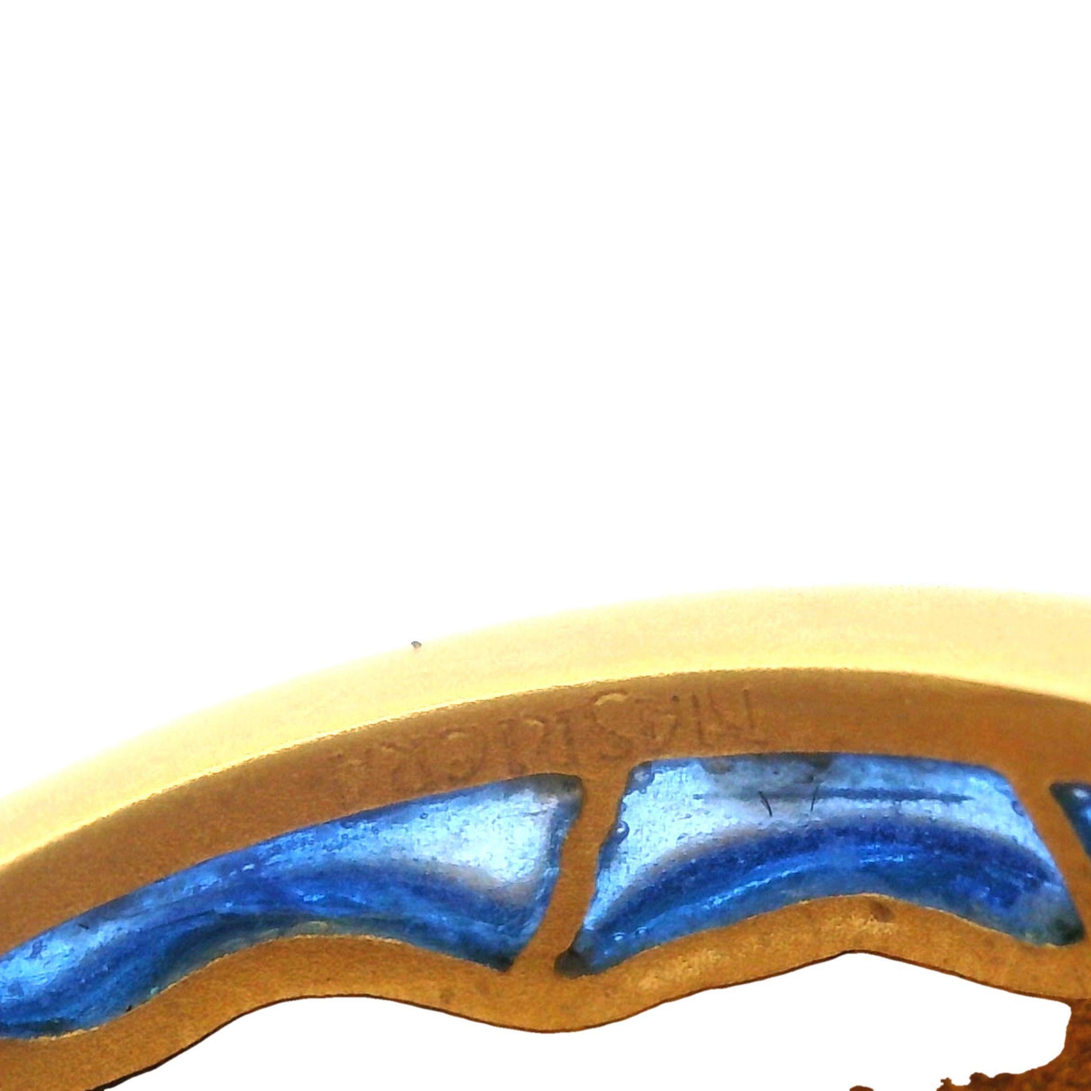 Women's Masriera Art Nouveau Greyhound Dog Ring Plique a Jour Enamel Sapphire in 18K