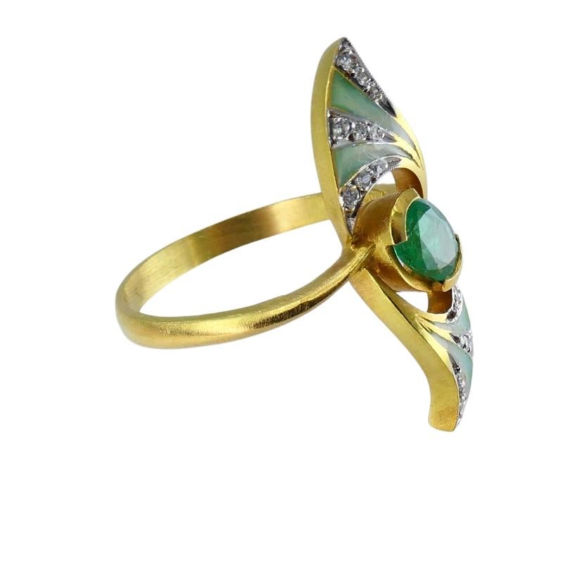 Mixed Cut Masriera Art Nouveau Revival Ring Gold Enamel Gemstones