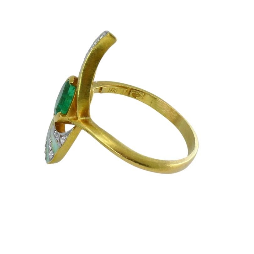 Masriera Art Nouveau Revival Ring Gold Enamel Gemstones In Excellent Condition In Beverly Hills, CA