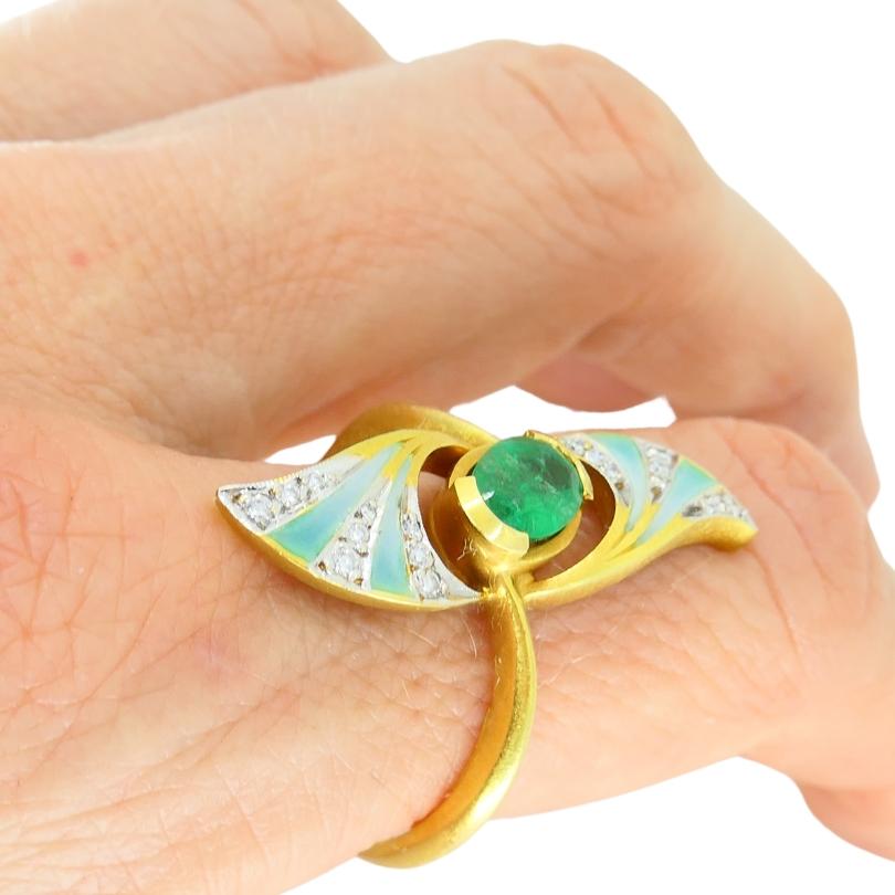 Masriera Art Nouveau Revival Ring Gold Enamel Gemstones 4