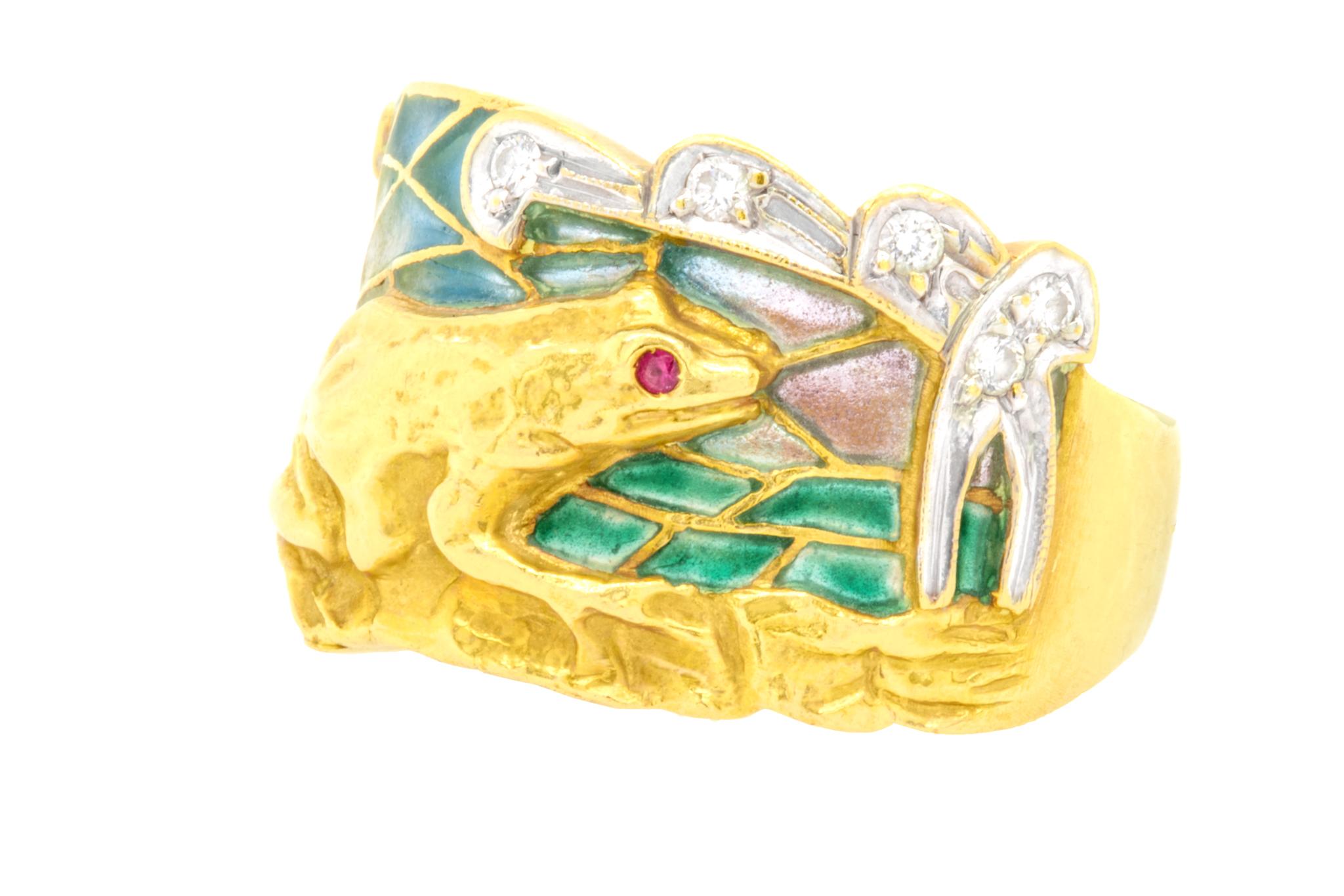 Masriera Art Nouveau Ring Rubies and Diamonds Box and Certificate Included In Excellent Condition In Carlsbad, CA