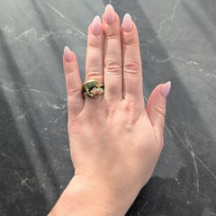 Masriera Zeitgenössische Diamant-Emaille 18K Gold Platin Frosch Seerose Ring