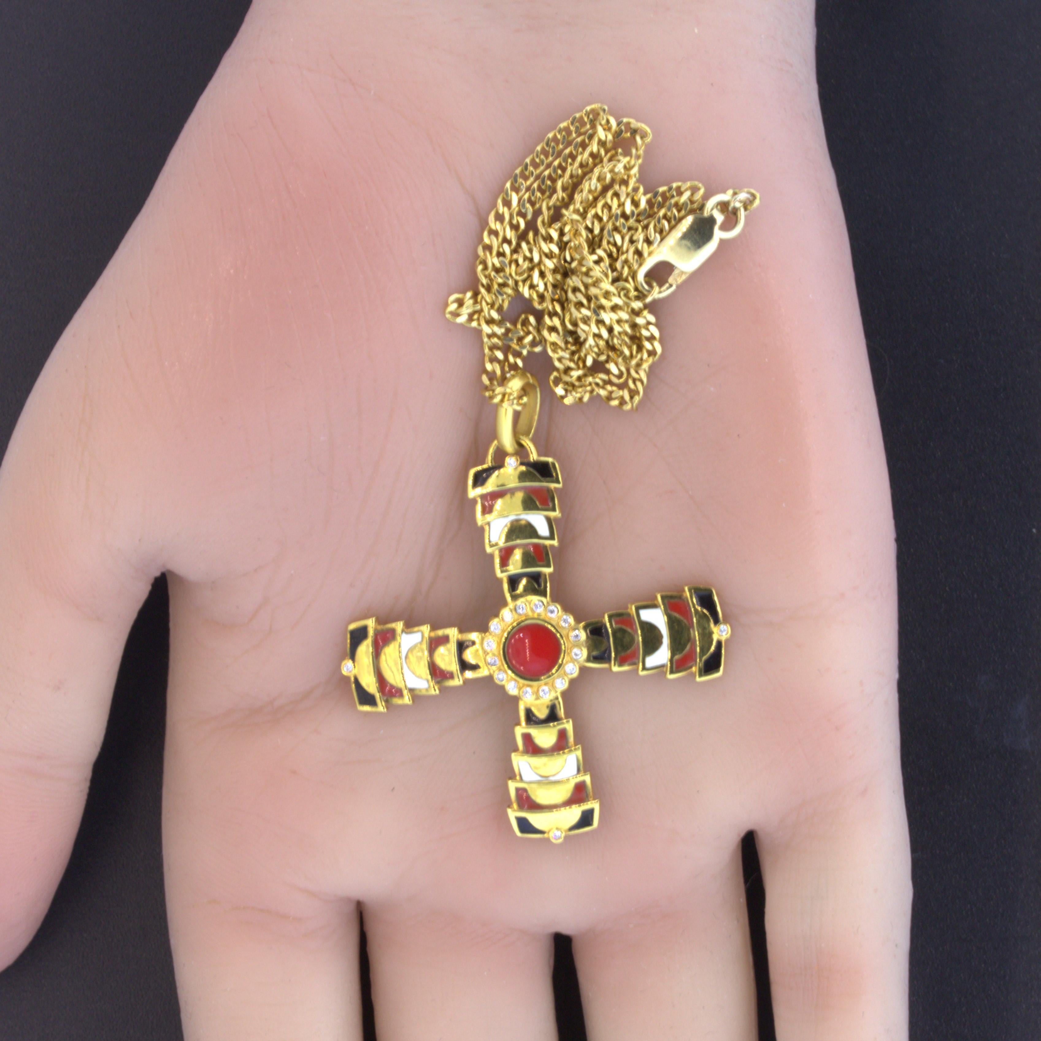Pendentif en or jaune 18k émaillé de diamants Masriera Neuf - En vente à Beverly Hills, CA