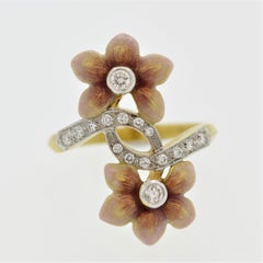 Masriera Diamond Enameled Gold Flower Ring
