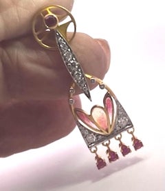Masriera Diamond Ruby Enamel Chandelier Drop Earrings