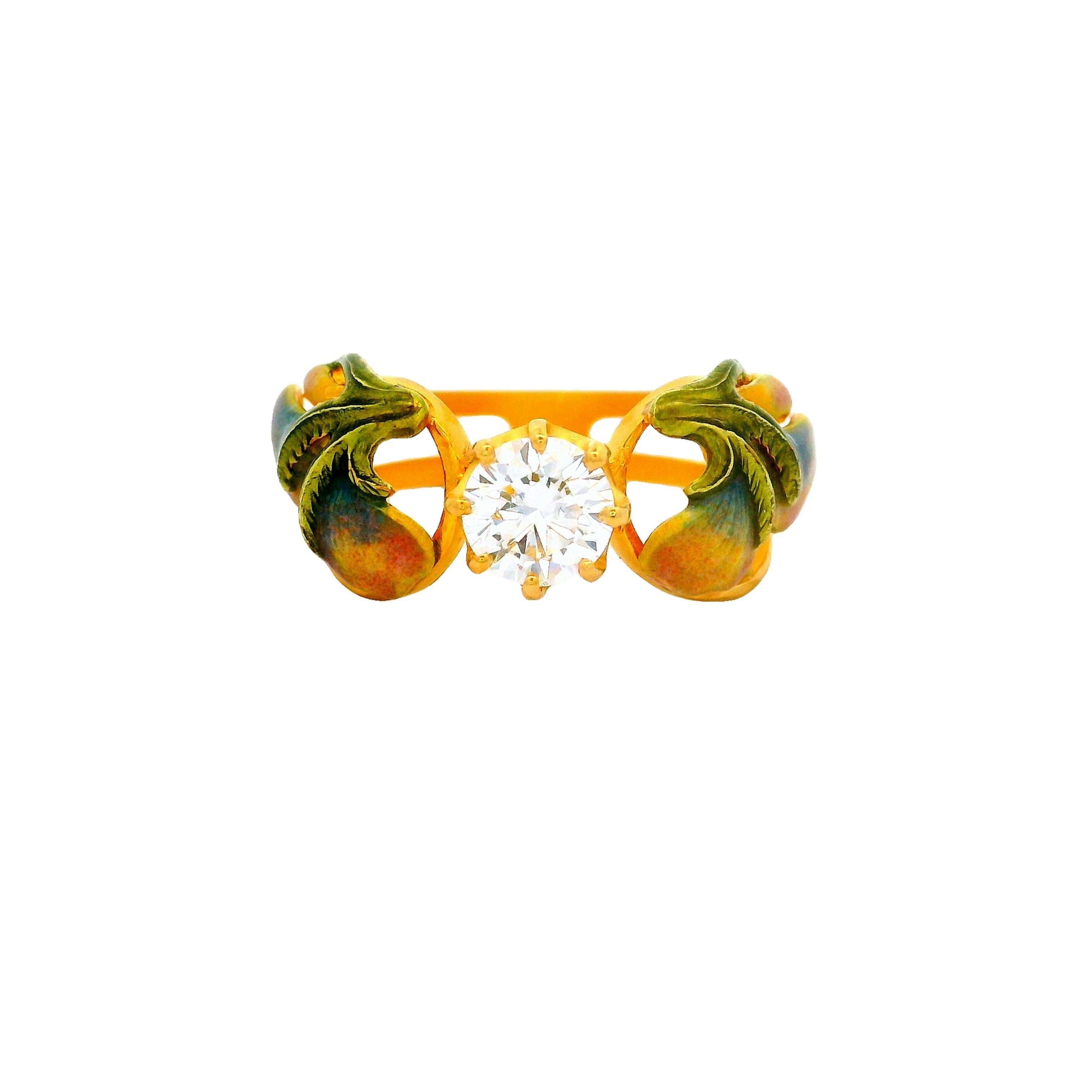 Masriera Diamant Solitär Emaille 18k Gelbgold Ring