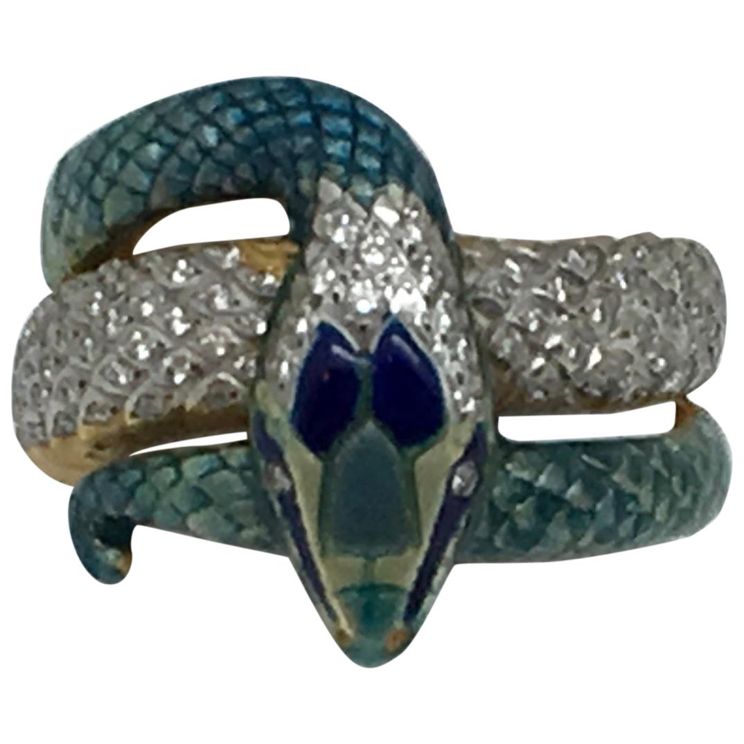 Masriera Enamel and Diamond 18 Karat Snake Motif For Sale
