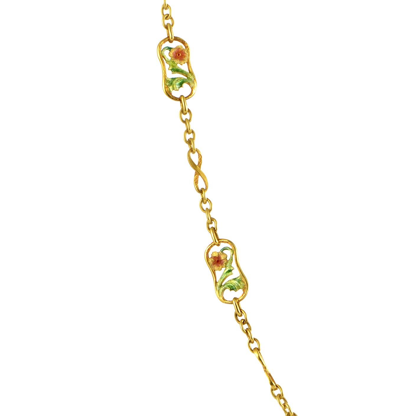 Masriera Enameled 18 Karat Yellow Gold Necklace In Excellent Condition In Southampton, PA