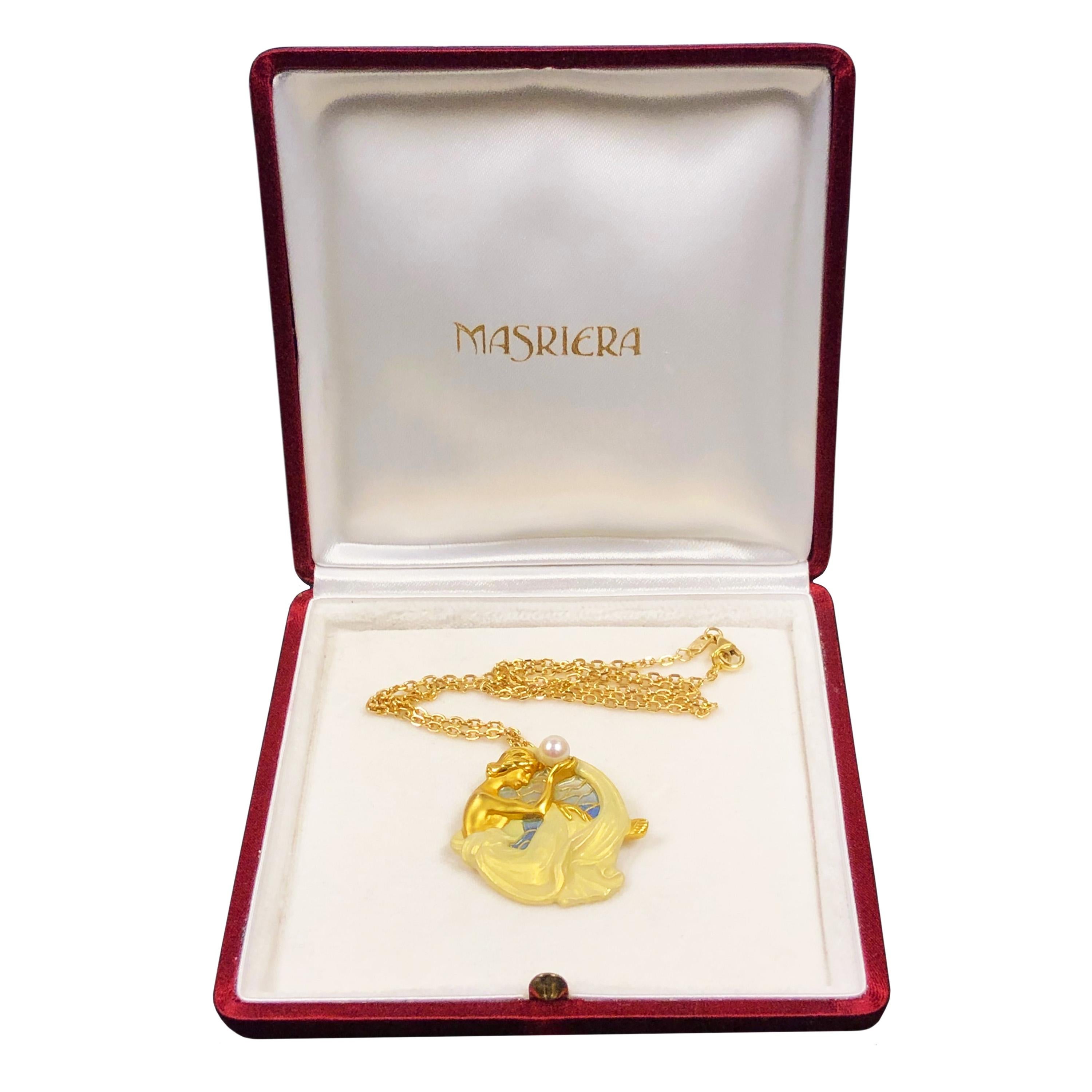 Women's Masriera Gold and Enamel Art Nouveau Pendant Brooch Necklace