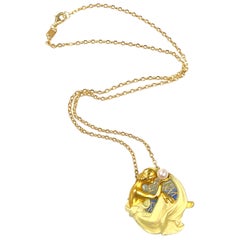 Masriera Gold and Enamel Art Nouveau Pendant Brooch Necklace