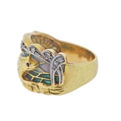 Masriera Plique-A-Jour Diamond Ruby Gold Frog Ring