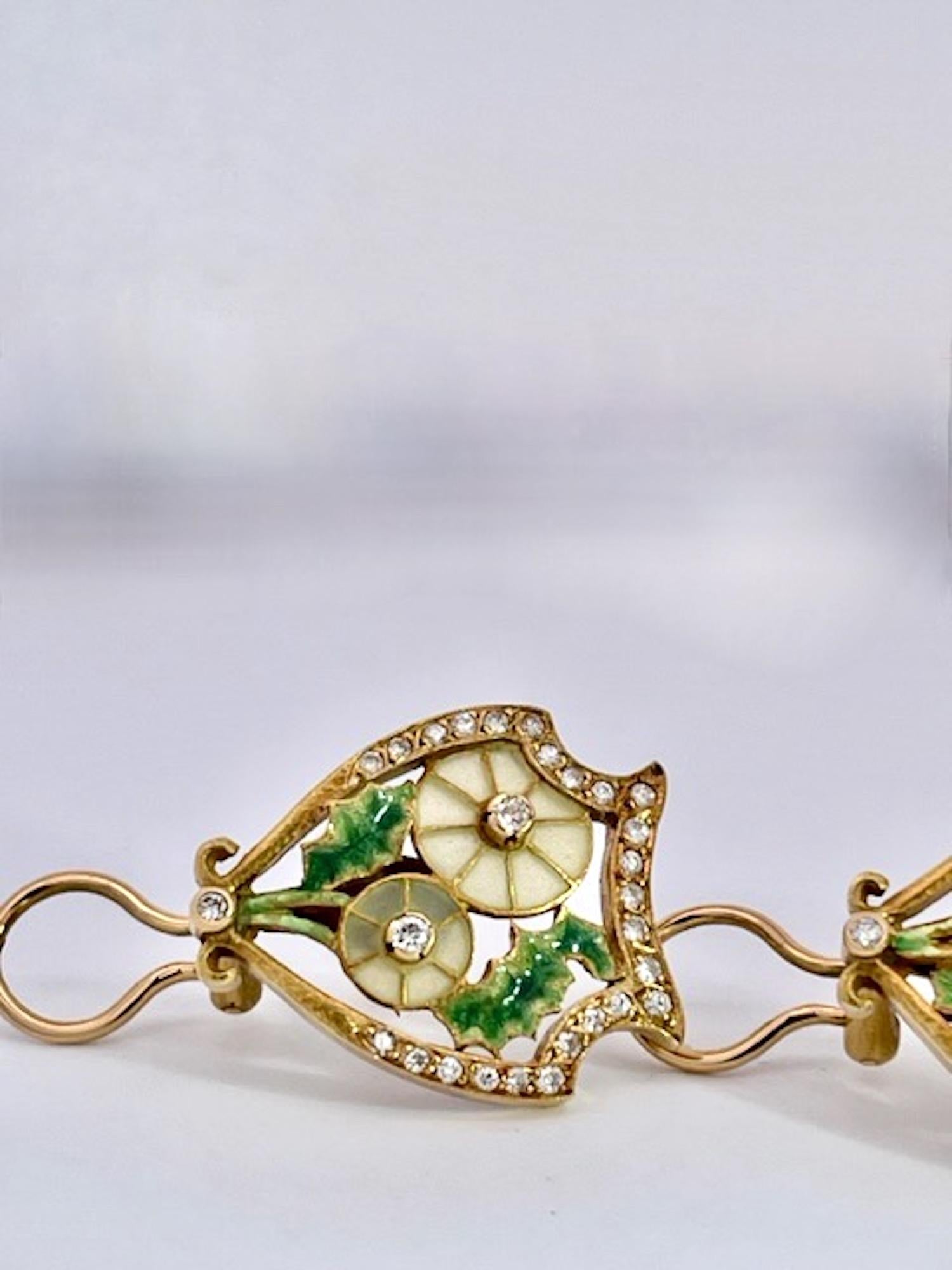 Art Nouveau Masriera Plique a Jour Earrings 18K
