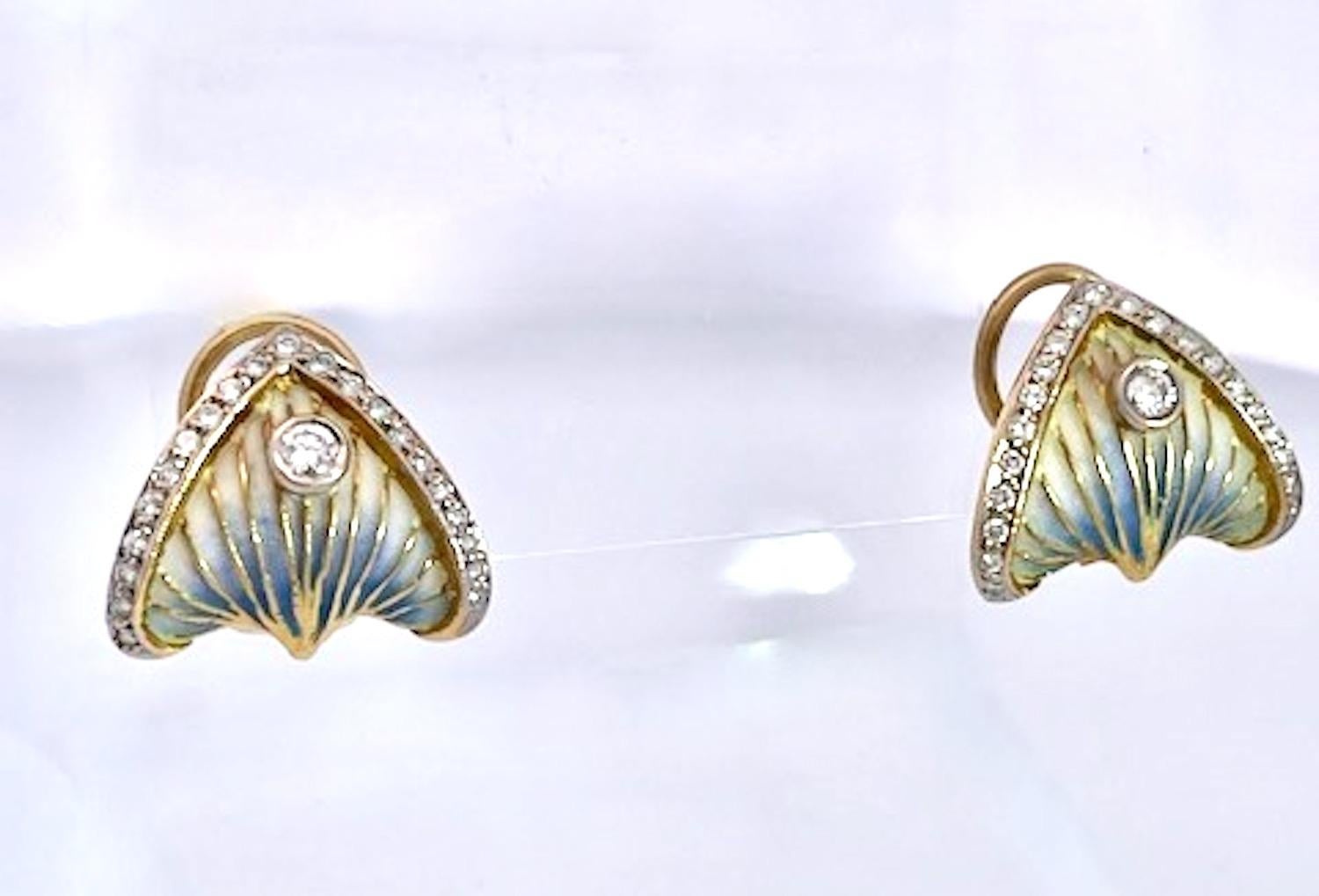 Art Déco Orecchini Masriera Plique a Jour 18K in vendita